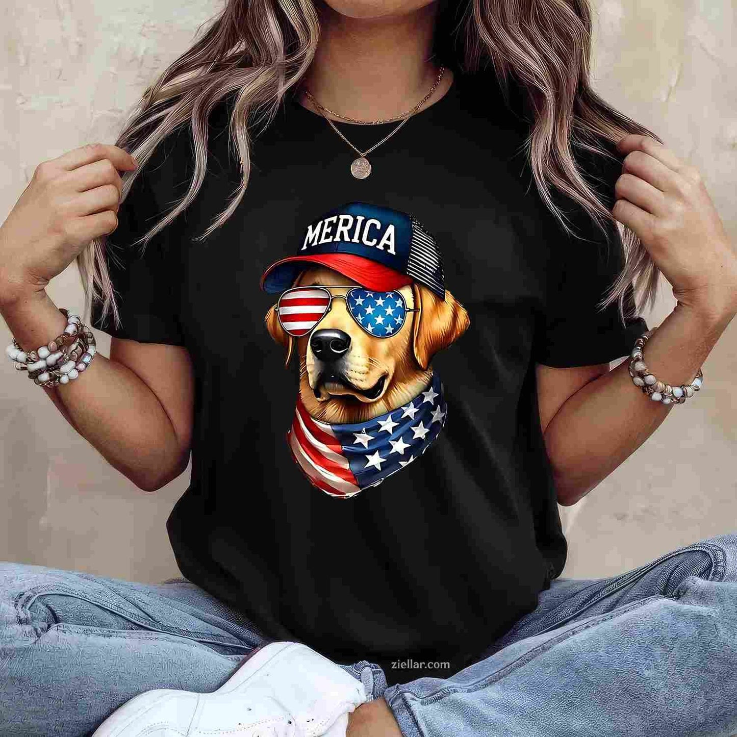 Yellow Labrador Retriever 4Th Of July T-Shirt, Merica Usa Flag Vintage Graphic Tee For Lab Lovers