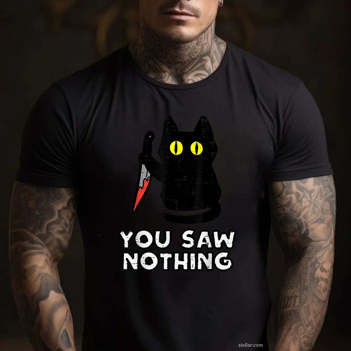 You Saw Nothing Black Cat Funny Halloween Tee, Halloween T-Shirt for Men Women Adults Unisex, Cool Casual Street Style, Premium Quality