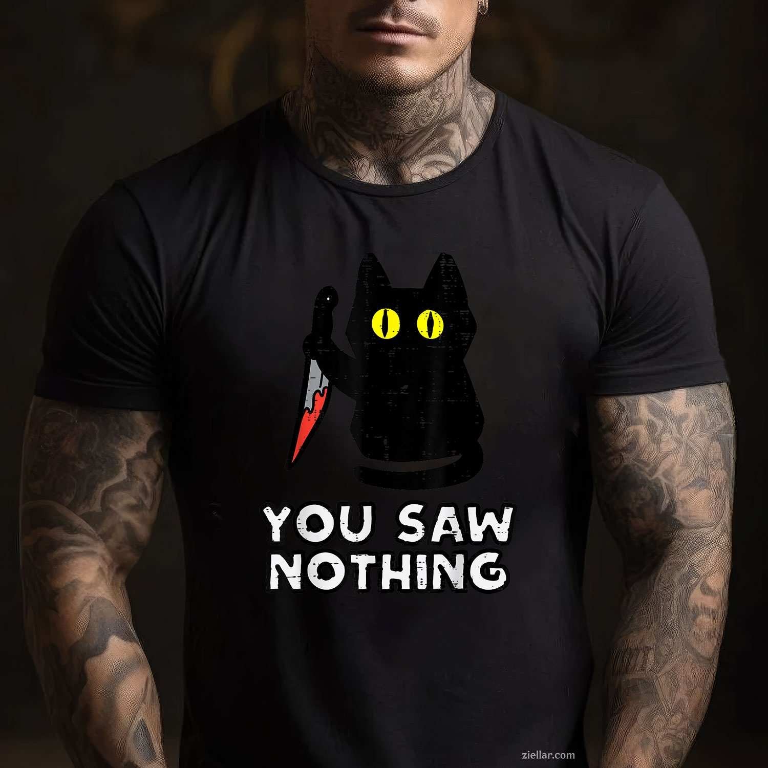 You Saw Nothing Black Cat Funny Halloween Tee, Halloween T-Shirt for Men Women Adults Unisex, Cool Casual Street Style, Premium Quality