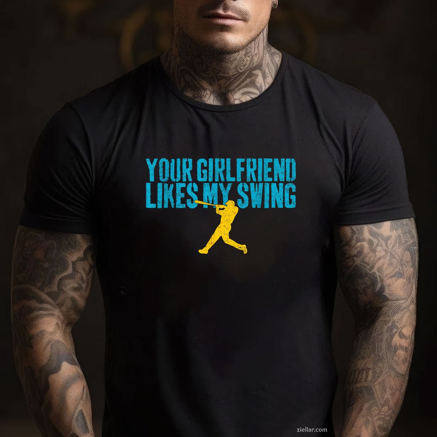 Your Girlfriend Likes My Swing Funny Baseball Tee and T-Shirt, Funny Relationship Gift T-Shirt for Couples and Adults
