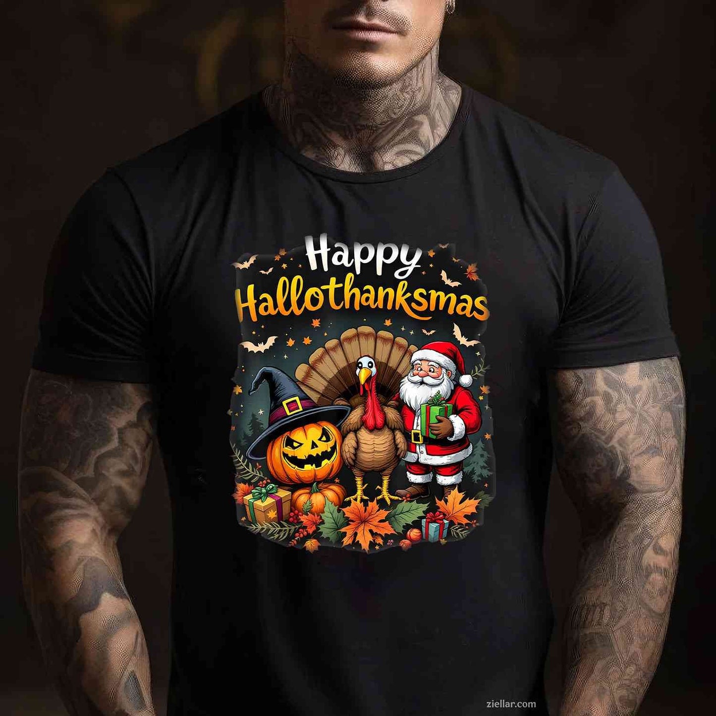 happy hallothanksmas for halloween thanksmas holiday season Funny Graphic Tee and T-Shirt Gift for Adults Men Women Unisex