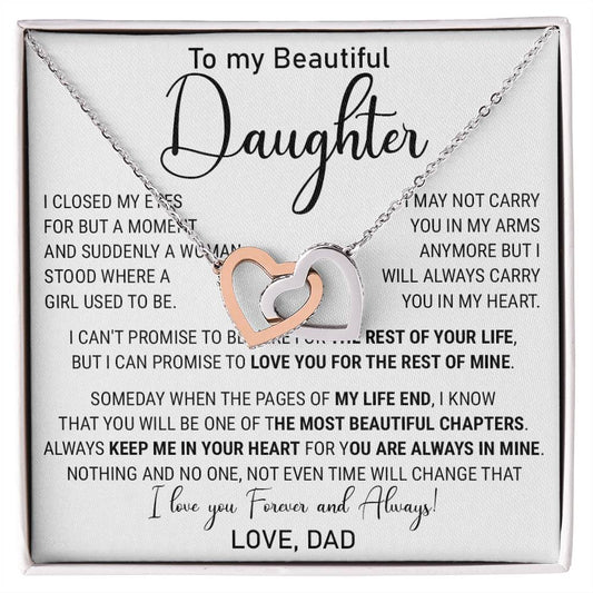 814D - Beautiful Daughter Necklace Gift from Dad, I love you Forever & Always Necklace