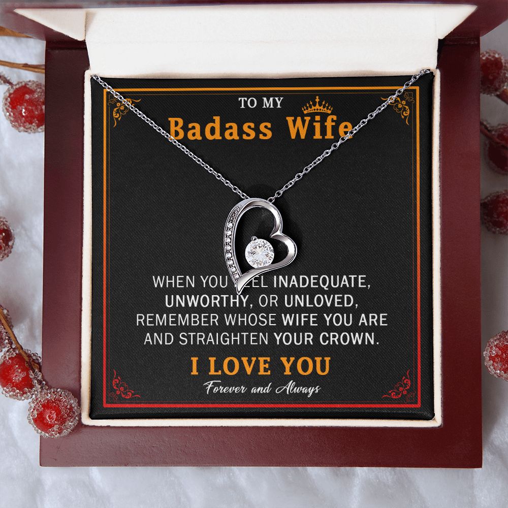 559C Wife Necklace Gift From Husband, Badass Wife Crown Love Knot, Wife Necklace Gift