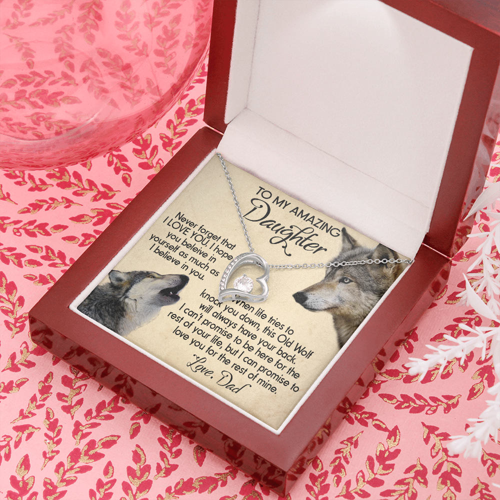 15C To my Daughter Necklace, Wolf Dad Gift for Daughter, I LOVE YOU Necklace