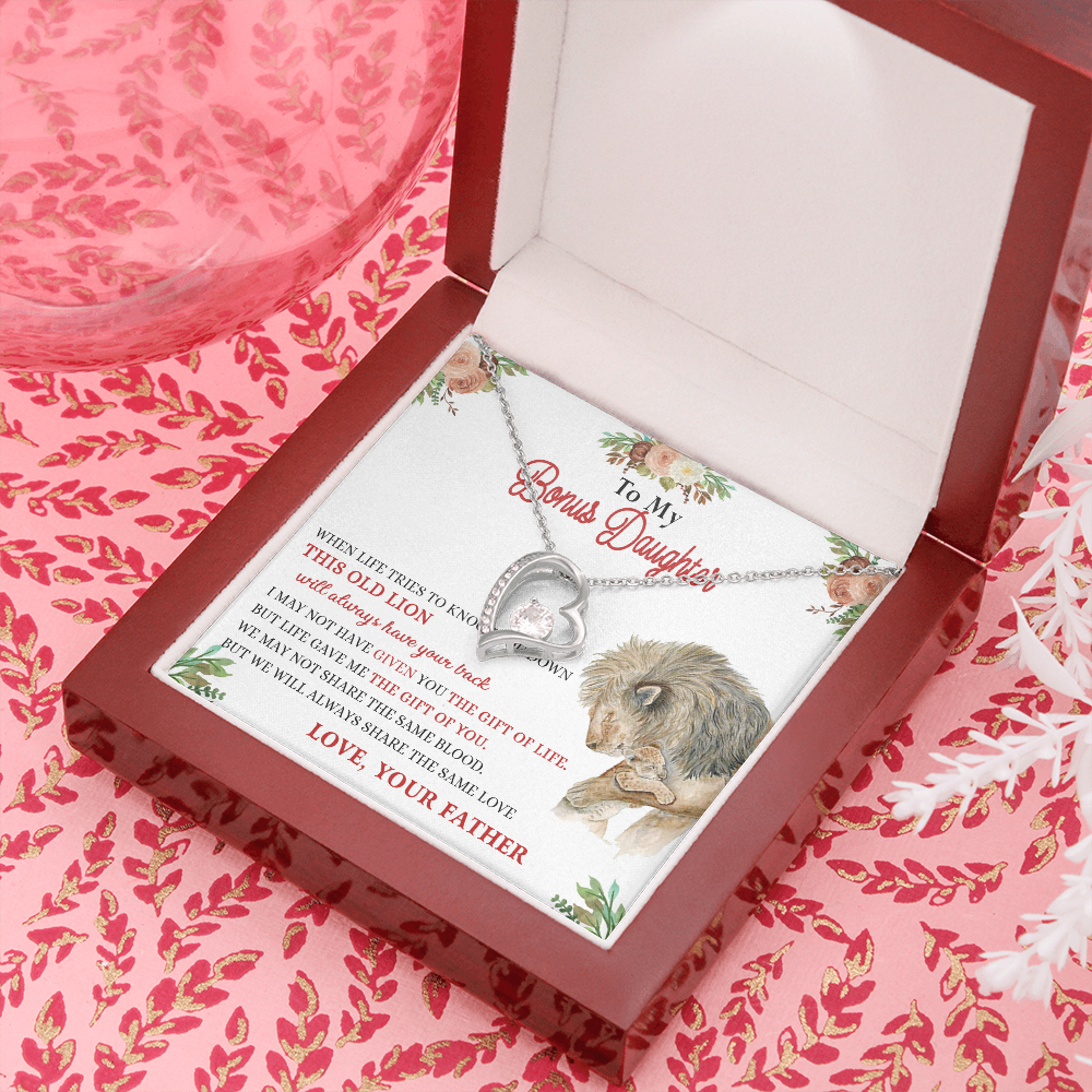 148C Necklace To My Bonus Daughter, Daughter Necklace Birthday Gift from Lion Father