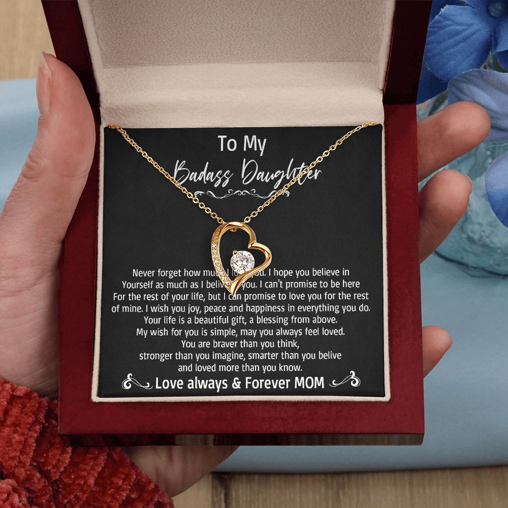 36C To My Badass Daughter Necklace, Love Always & Forever Mom, Gift From Mom