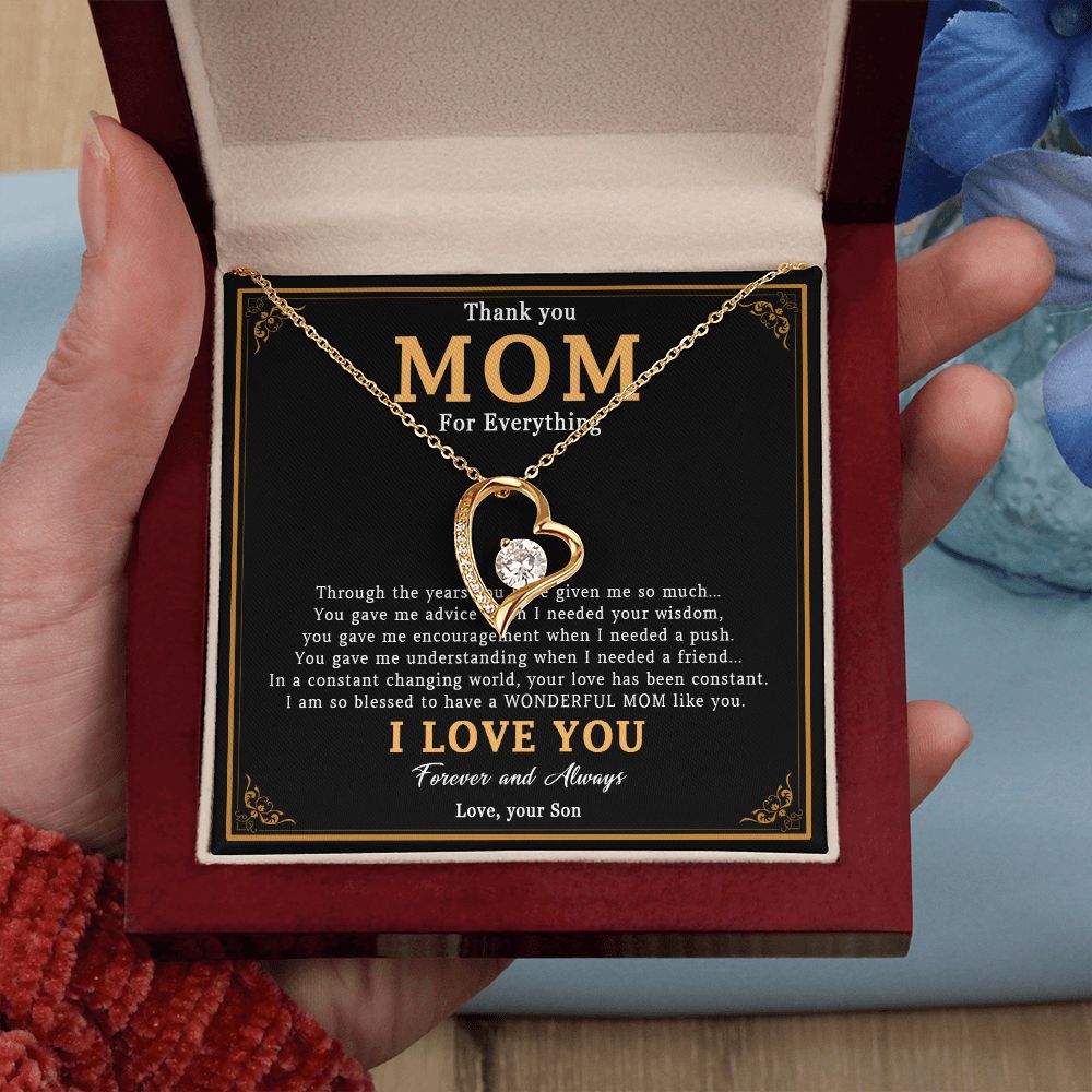 519C Thank You Mom Necklace, Mom Necklace Love Gift, Mom Birthday Gift From Son