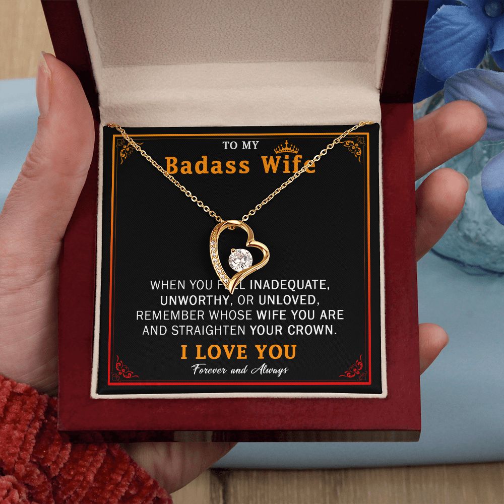 559C Wife Necklace Gift From Husband, Badass Wife Crown Love Knot, Wife Necklace Gift