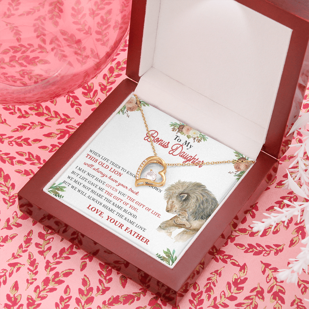 148C Necklace To My Bonus Daughter, Daughter Necklace Birthday Gift from Lion Father