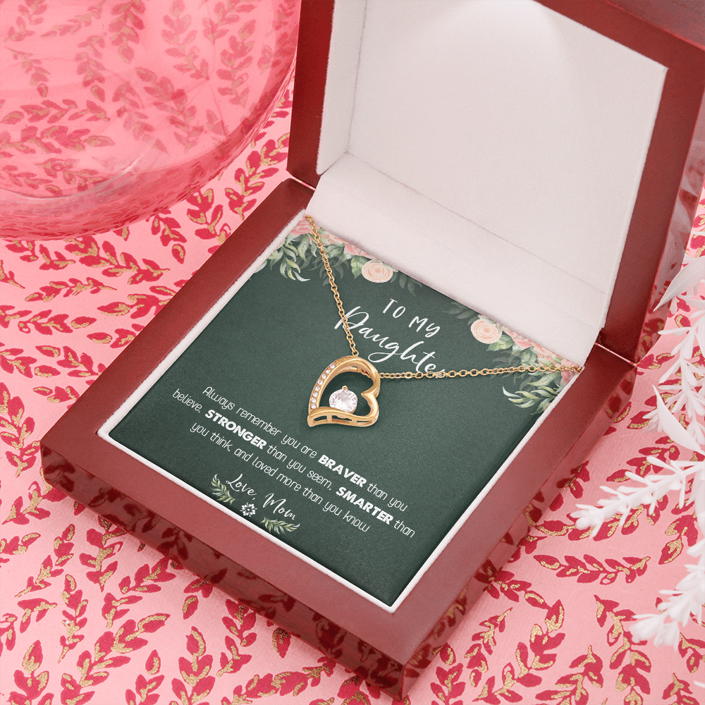 122C Necklace To My Daughter Birthday Gift From Mom, You Are Braver, Stronger,Smarter