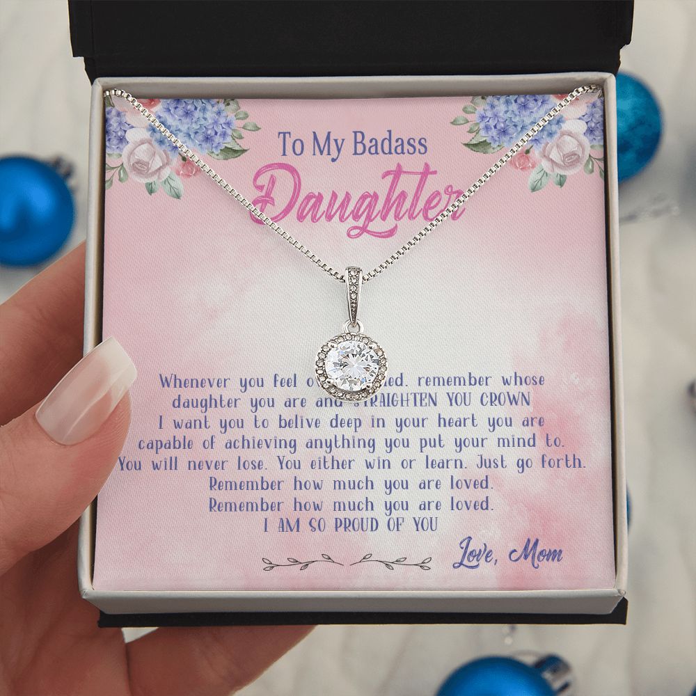 47E To My Badass Daughter Necklace From Mom, Badass Daughter Necklace Birthday