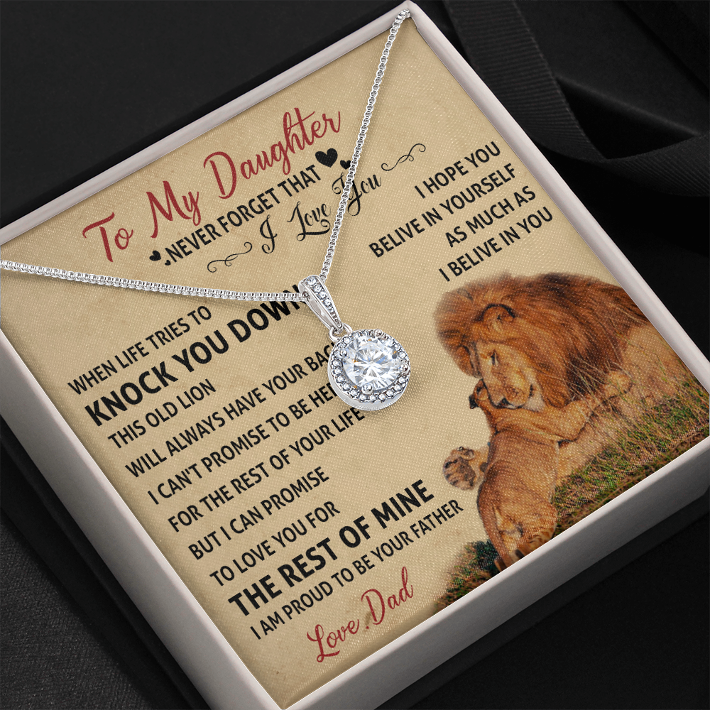 0E Necklace To My Daughter Cute Birthday Gift from Dad I LOVE YOU Lion Dad Fathers