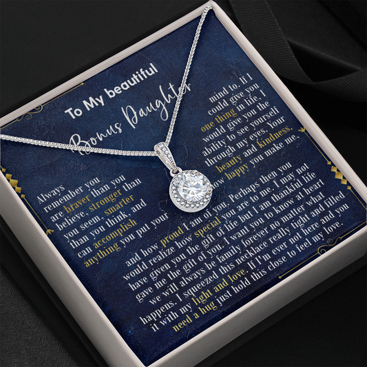 126E Necklace To My Beautiful Bonus Daughter, Daughter Birthday Gift, I Love Daughter