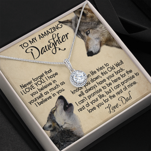 15E To my Daughter Necklace, Wolf Dad Gift for Daughter, I LOVE YOU Necklace