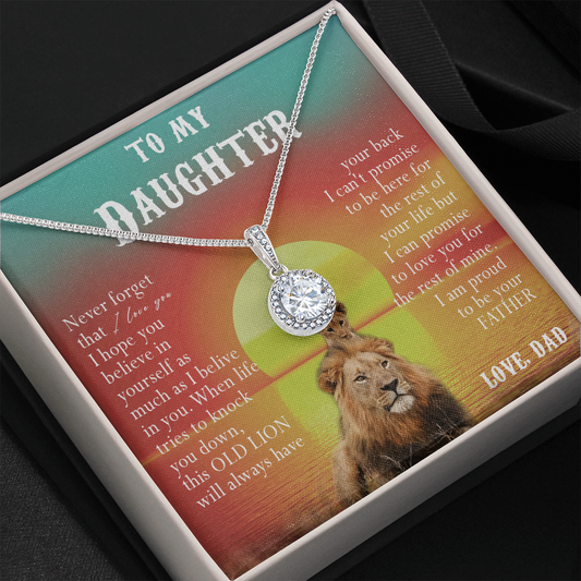 123E Necklace To My Daughter, Lion Daughter Birthday Gift, Lion Dad Sunset Necklace