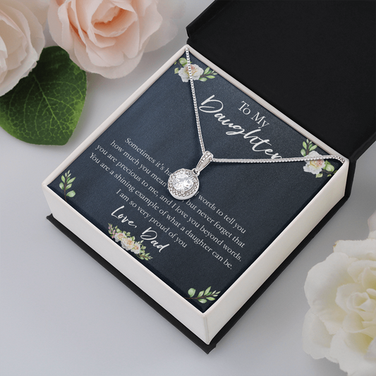 18E Necklace To My Daughter, Floral Necklace Gift for Daughter/Her, Gift From Dad