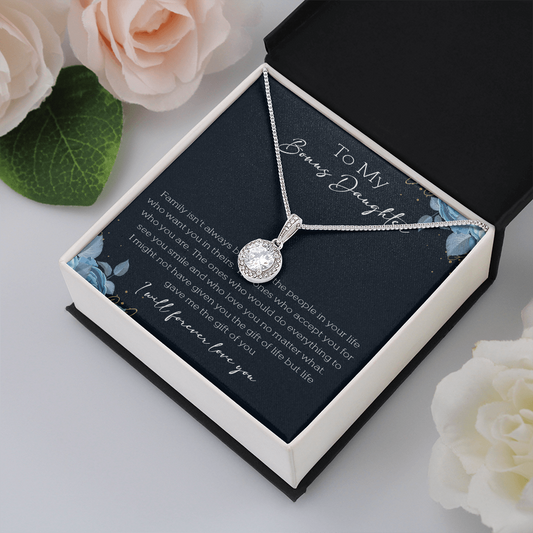 21E Cute Necklace To My Bonus Daughter, Necklace Gift for Her, Daughter From Mom Dad
