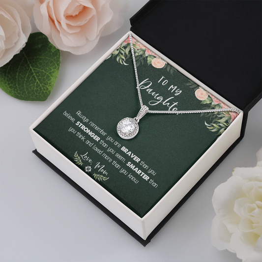 122E Necklace To My Daughter Birthday Gift From Mom, You Are Braver, Stronger,Smarter