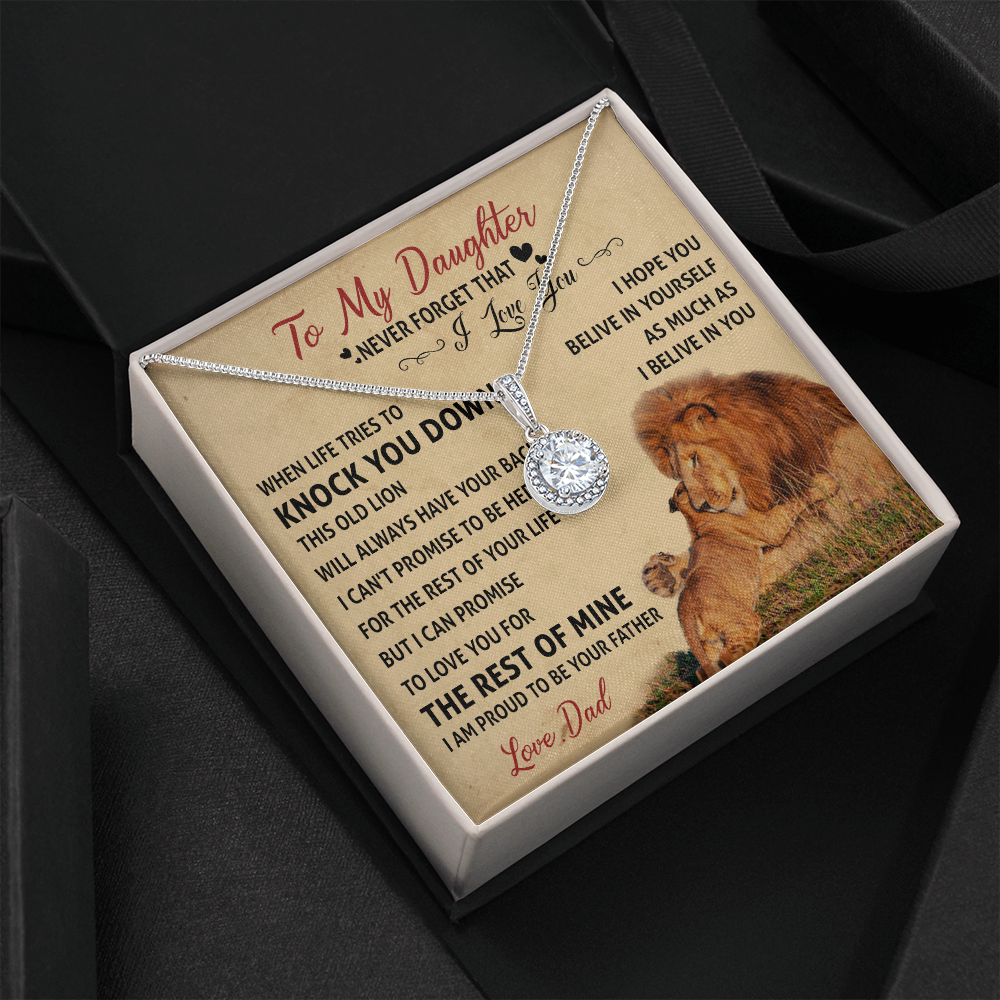 0E Necklace To My Daughter Cute Birthday Gift from Dad I LOVE YOU Lion Dad Fathers