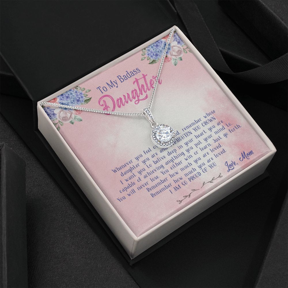 47E To My Badass Daughter Necklace From Mom, Badass Daughter Necklace Birthday