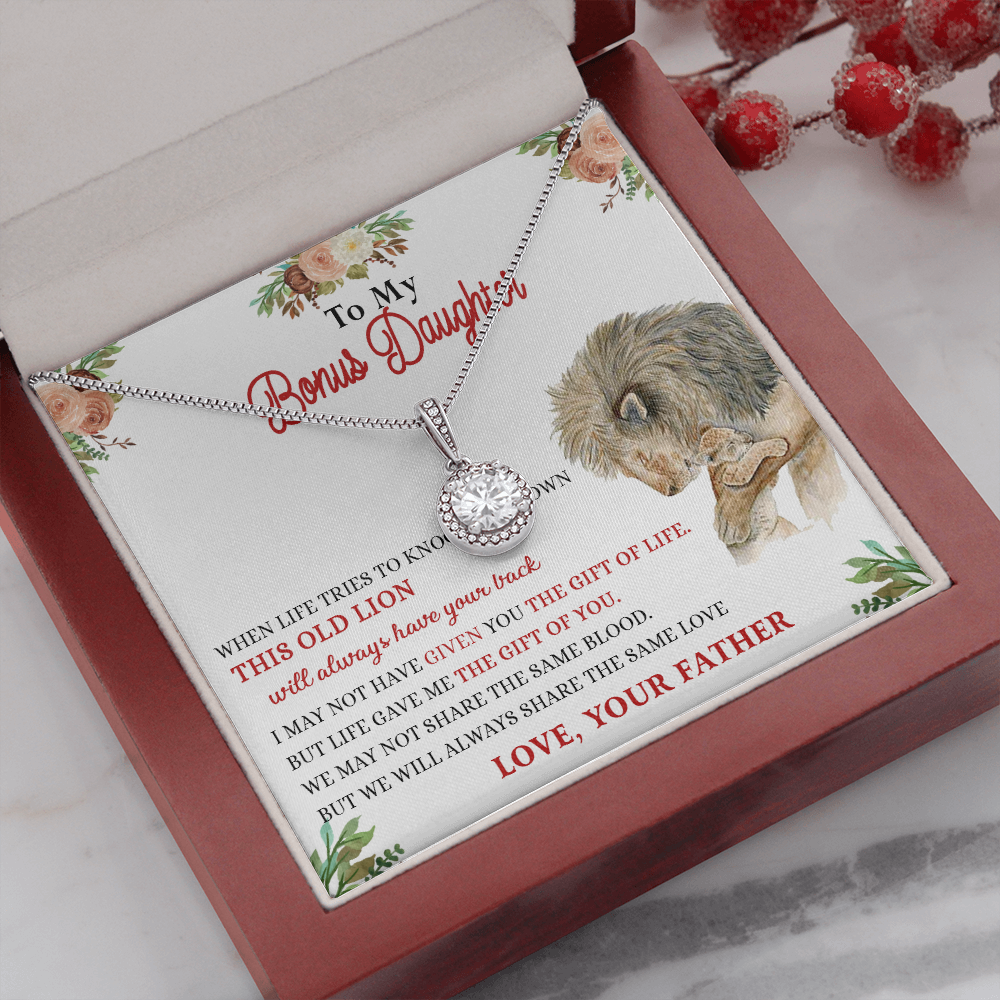 148E Necklace To My Bonus Daughter, Daughter Necklace Birthday Gift from Lion Father