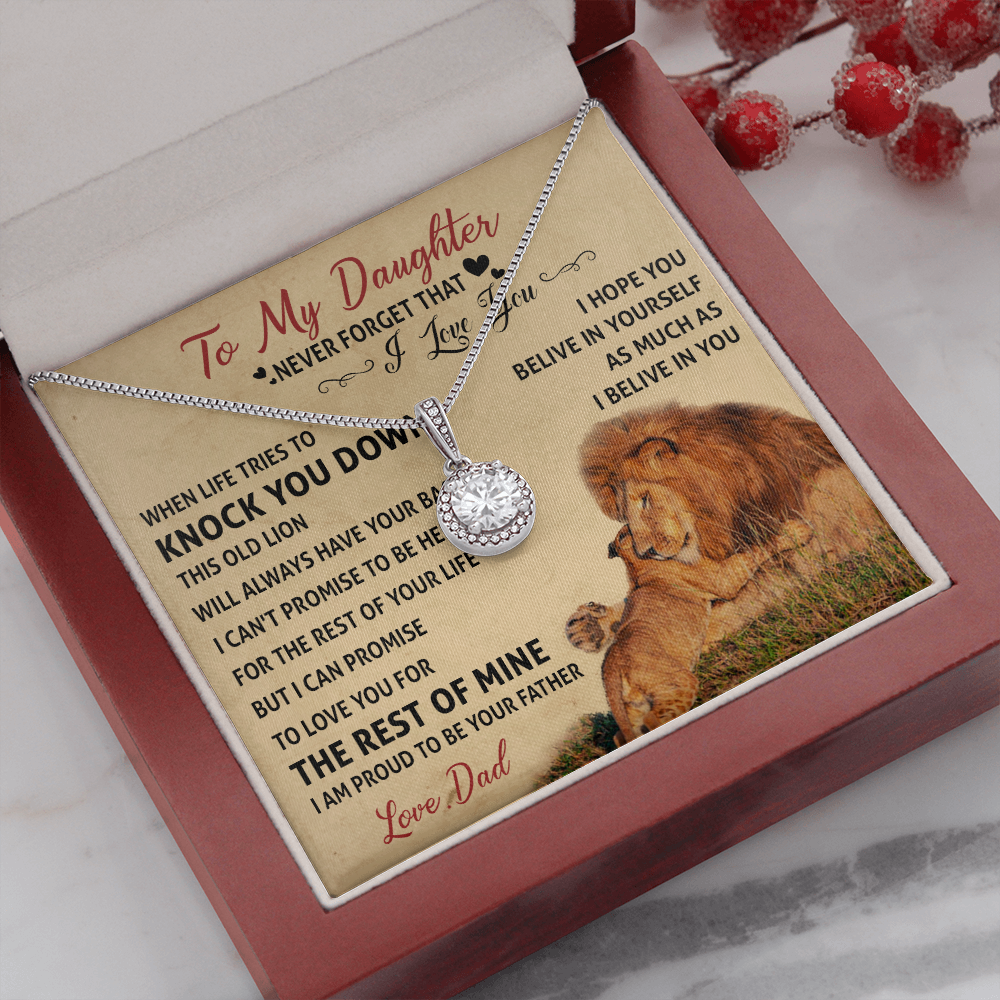 0E Necklace To My Daughter Cute Birthday Gift from Dad I LOVE YOU Lion Dad Fathers