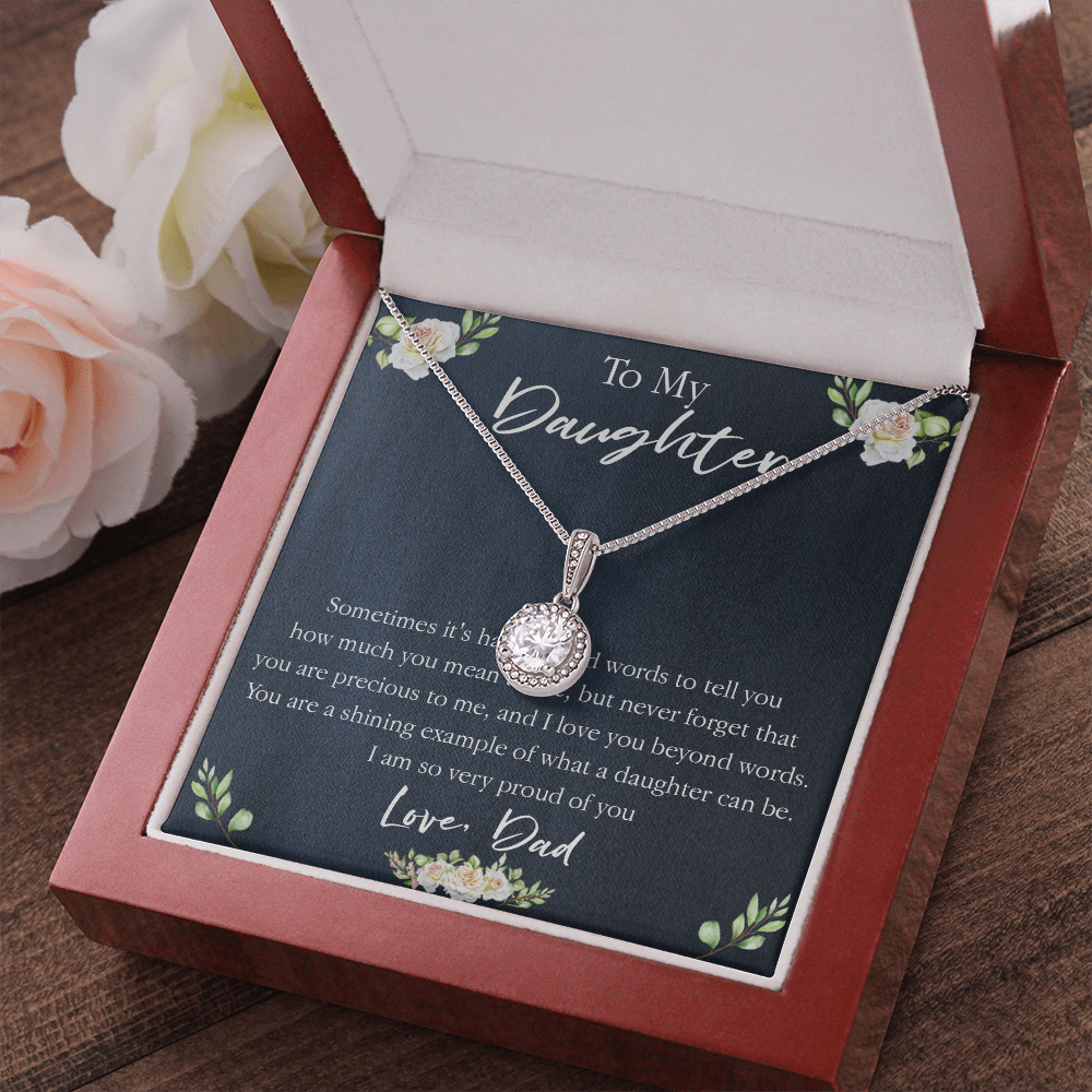 18E Necklace To My Daughter, Floral Necklace Gift for Daughter/Her, Gift From Dad