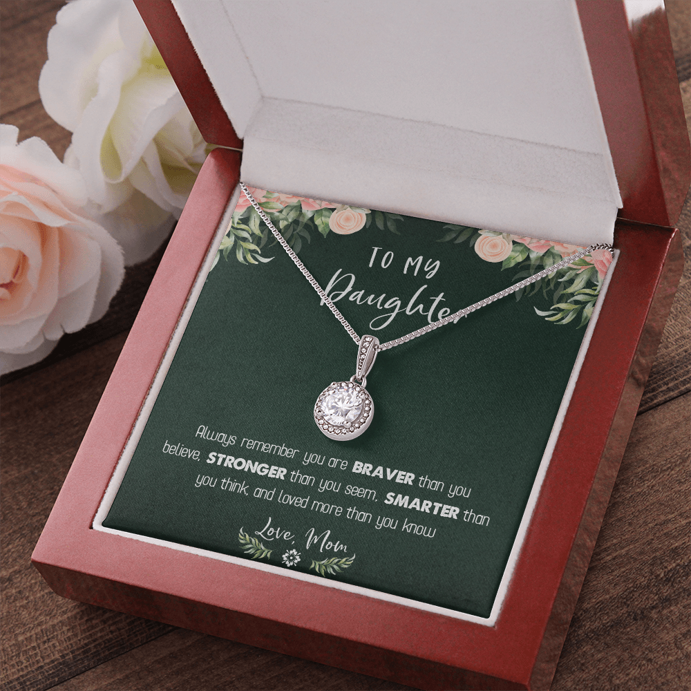 122E Necklace To My Daughter Birthday Gift From Mom, You Are Braver, Stronger,Smarter
