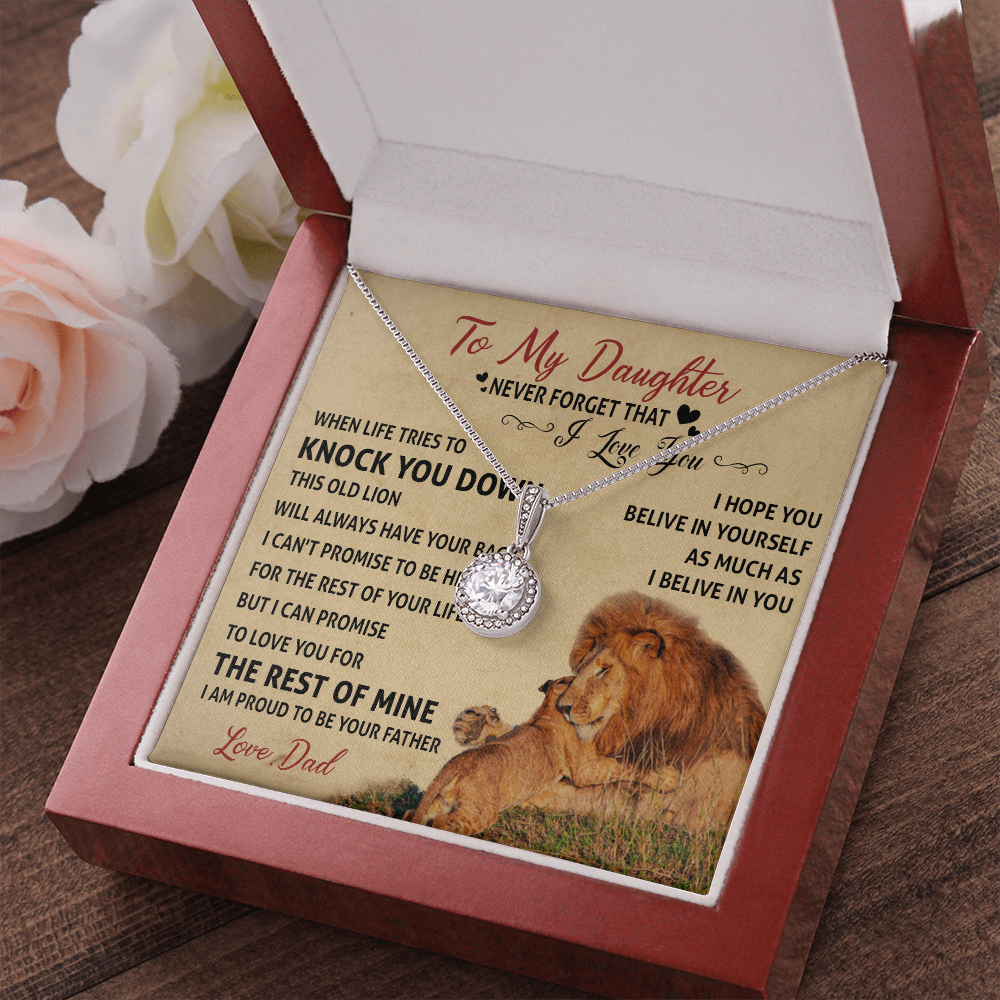 0E Necklace To My Daughter Cute Birthday Gift from Dad I LOVE YOU Lion Dad Fathers