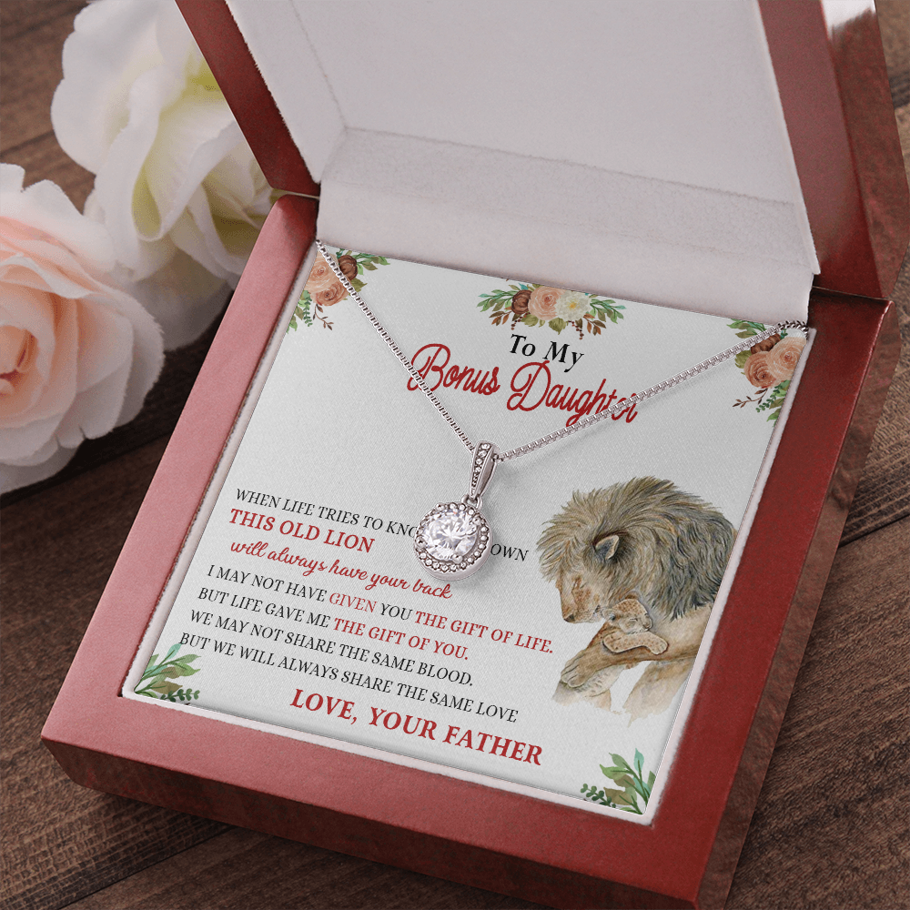 148E Necklace To My Bonus Daughter, Daughter Necklace Birthday Gift from Lion Father