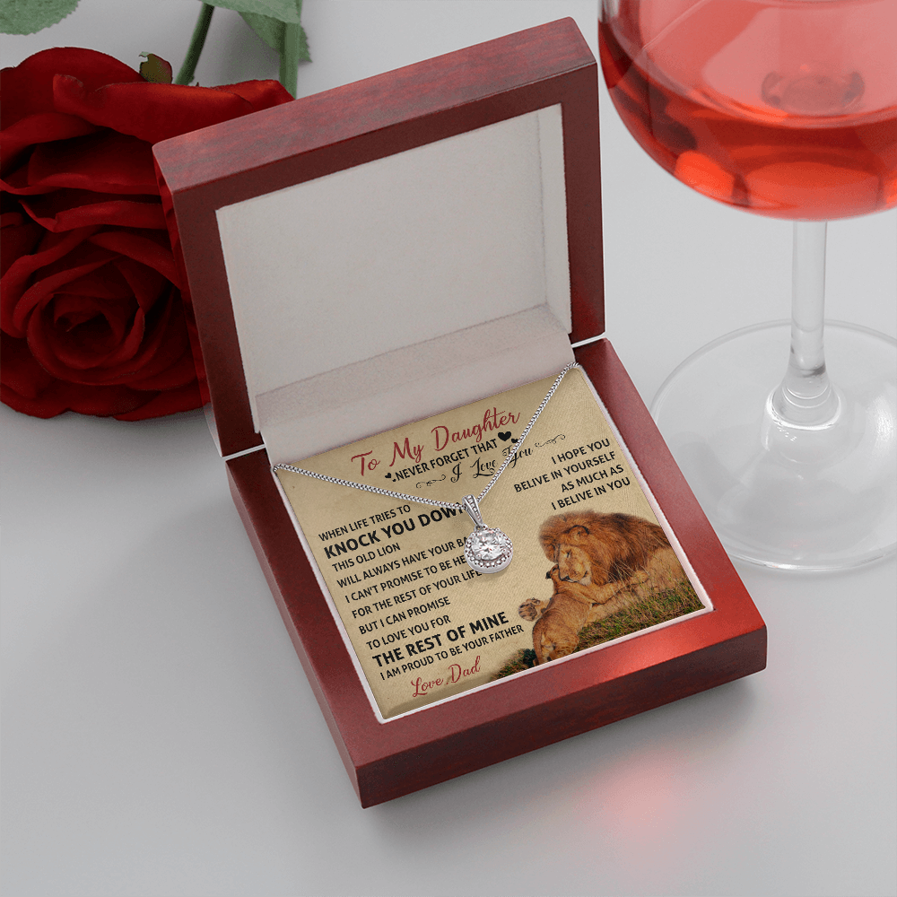 0E Necklace To My Daughter Cute Birthday Gift from Dad I LOVE YOU Lion Dad Fathers