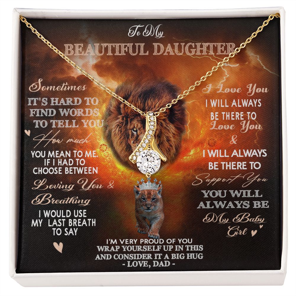 384B To My Beautiful Daughter Necklace, Lion Necklace, Gift Birthday From Dad