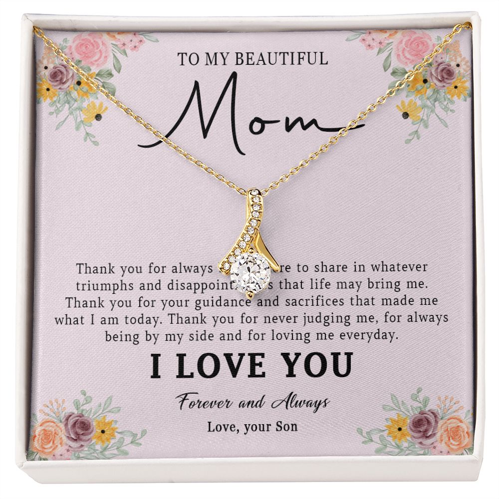 520B Love Mom Necklace, To My Beautiful Mom Necklace, Mom Birthday Gift from Son