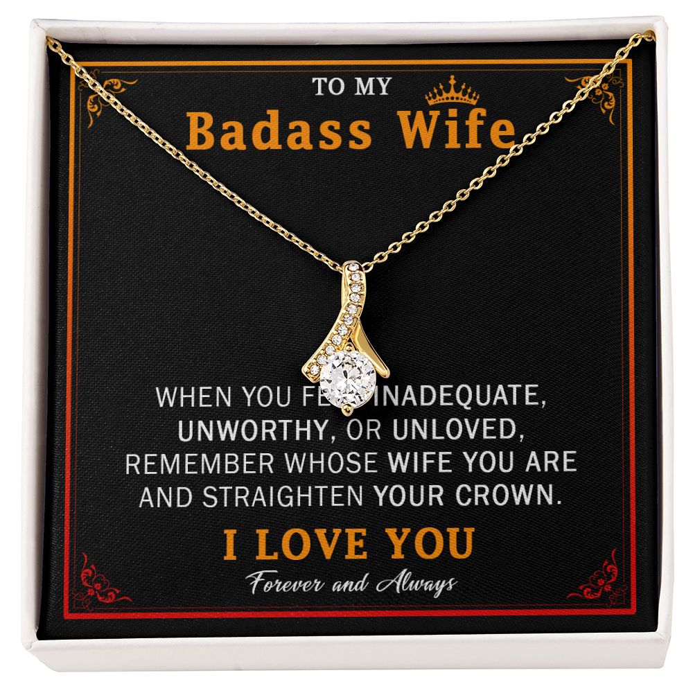 559B Wife Necklace Gift From Husband, Badass Wife Crown Love Knot, Wife Necklace Gift