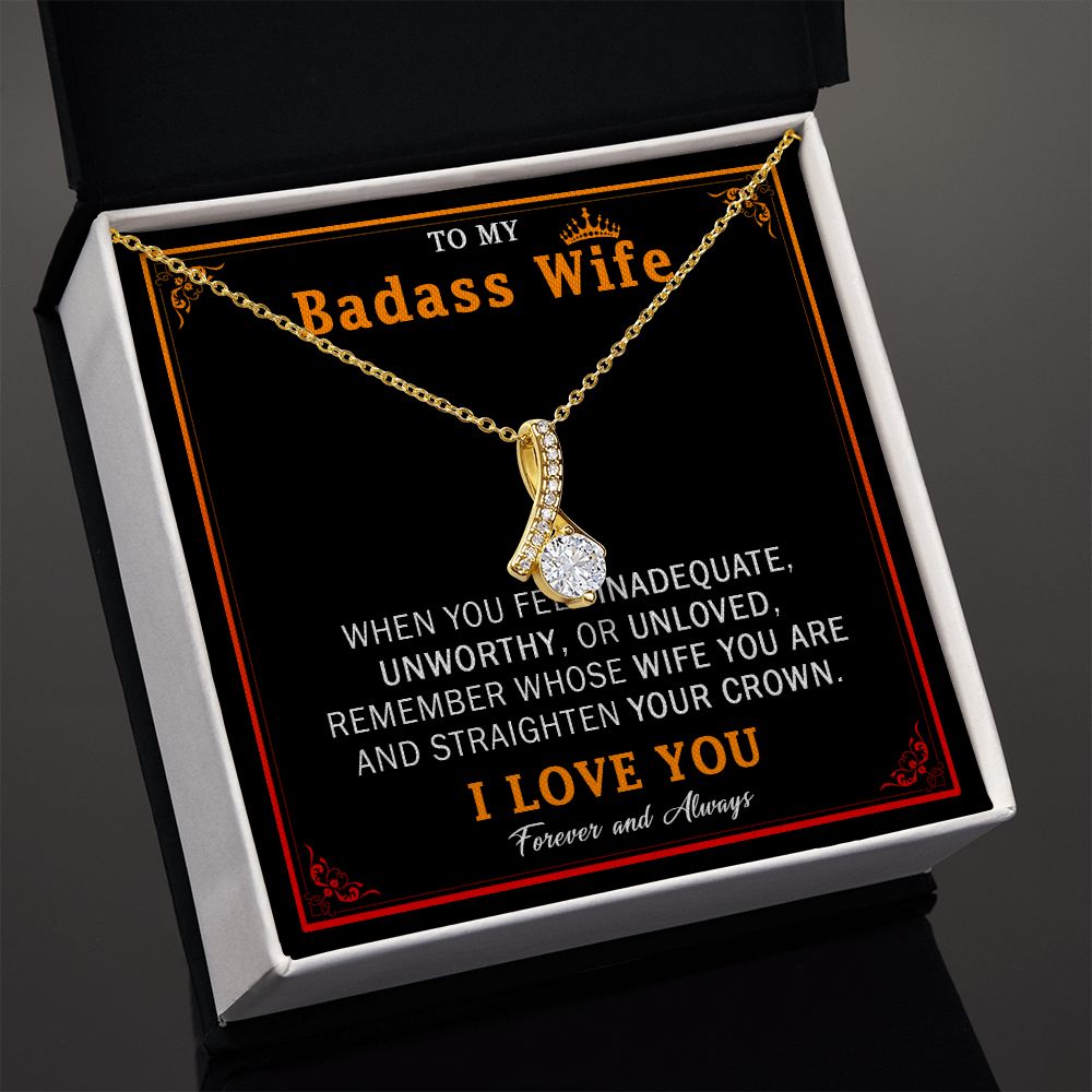 559B Wife Necklace Gift From Husband, Badass Wife Crown Love Knot, Wife Necklace Gift