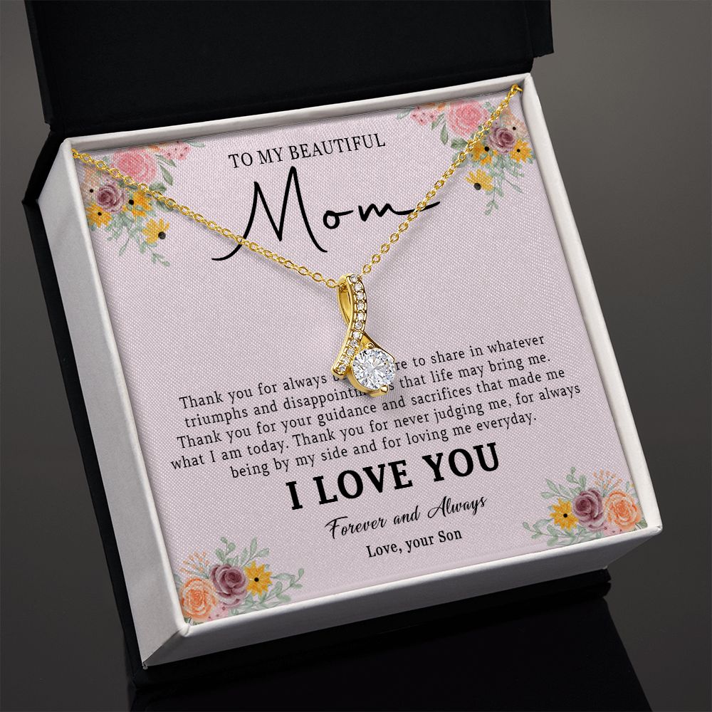 520B Love Mom Necklace, To My Beautiful Mom Necklace, Mom Birthday Gift from Son