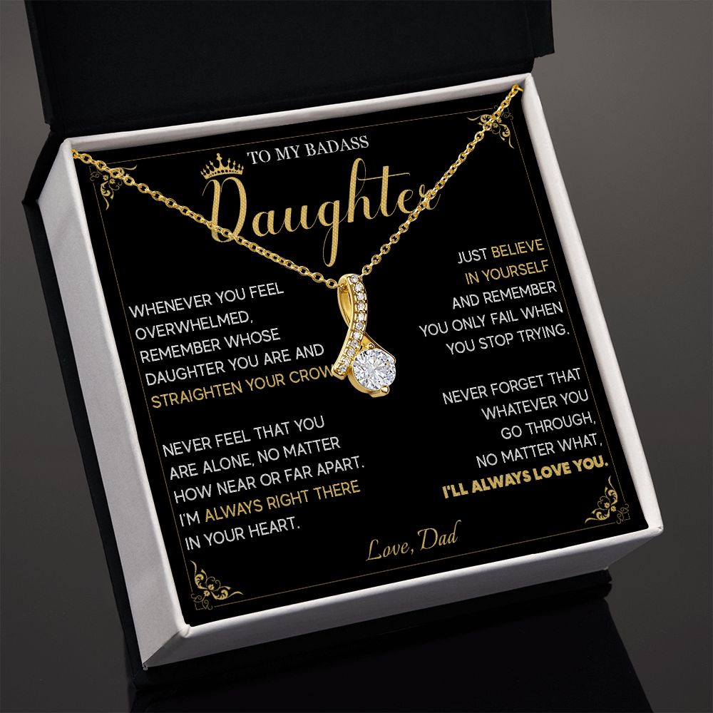 513B To My Badass Daughter Crown Necklace, Birthday Gift For Badass Daughter From Dad