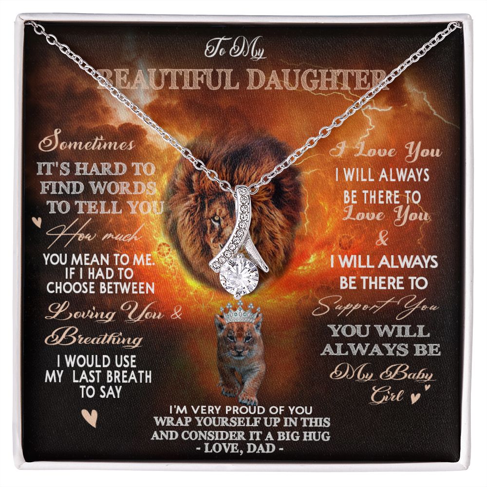 384B To My Beautiful Daughter Necklace, Lion Necklace, Gift Birthday From Dad