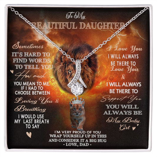 384B To My Beautiful Daughter Necklace, Lion Necklace, Gift Birthday From Dad