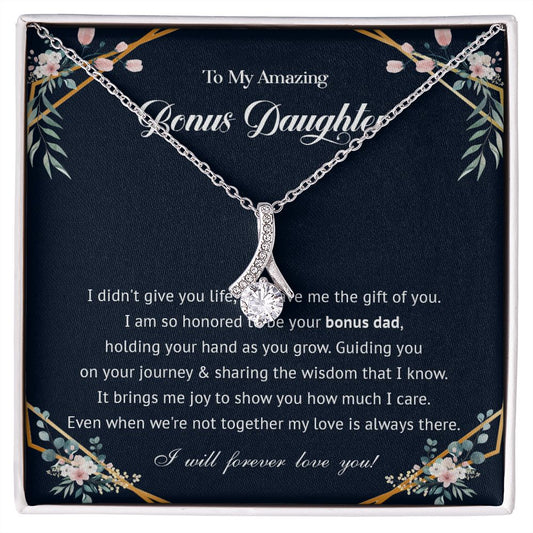 575B To My Bonus Daughter Necklace, Bonus Daughter Gift From Stepdad, Birthday Gifts