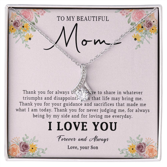 520B Love Mom Necklace, To My Beautiful Mom Necklace, Mom Birthday Gift from Son