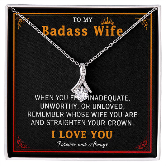 559B Wife Necklace Gift From Husband, Badass Wife Crown Love Knot, Wife Necklace Gift