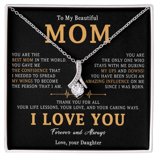 517B To My Beautiful Mom Necklace, Love Mom Gift, Mom Birthday Gift from Daughter