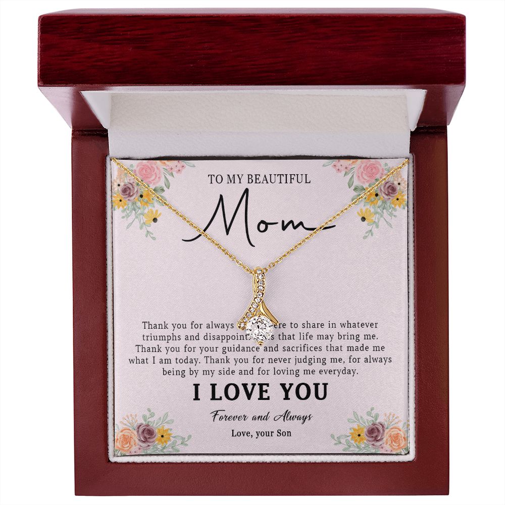 520B Love Mom Necklace, To My Beautiful Mom Necklace, Mom Birthday Gift from Son