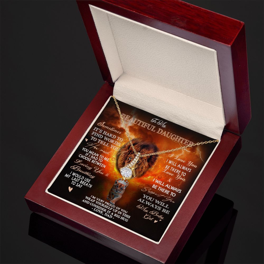 384B To My Beautiful Daughter Necklace, Lion Necklace, Gift Birthday From Dad