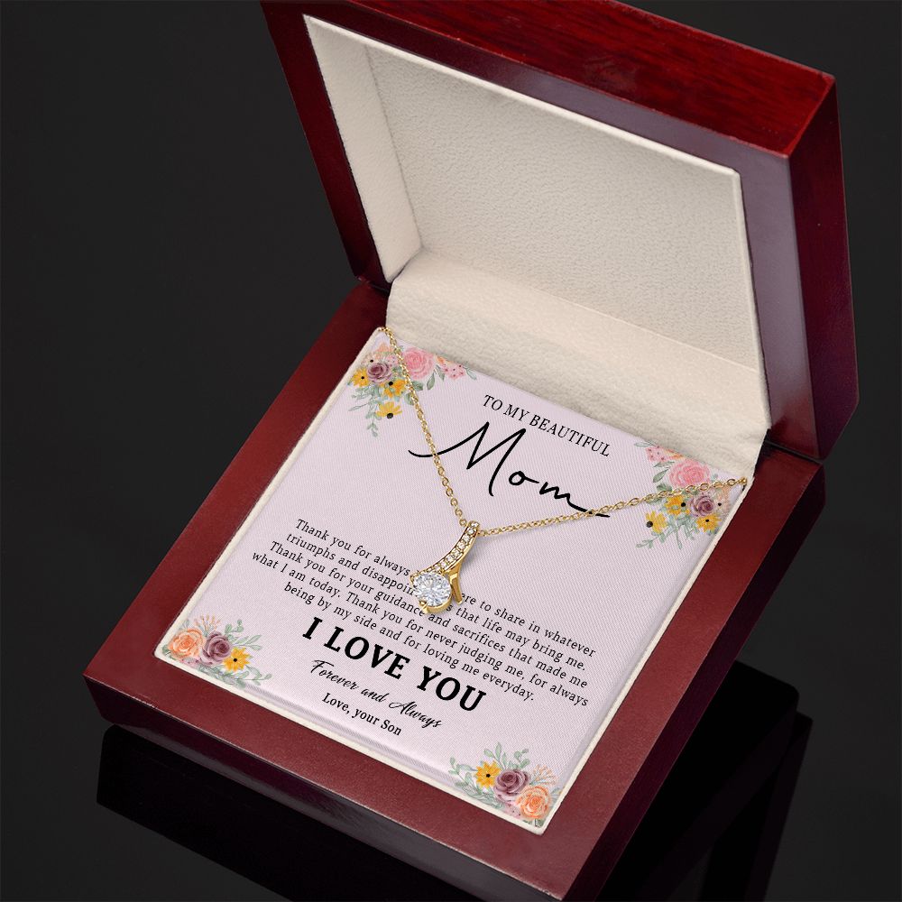 520B Love Mom Necklace, To My Beautiful Mom Necklace, Mom Birthday Gift from Son