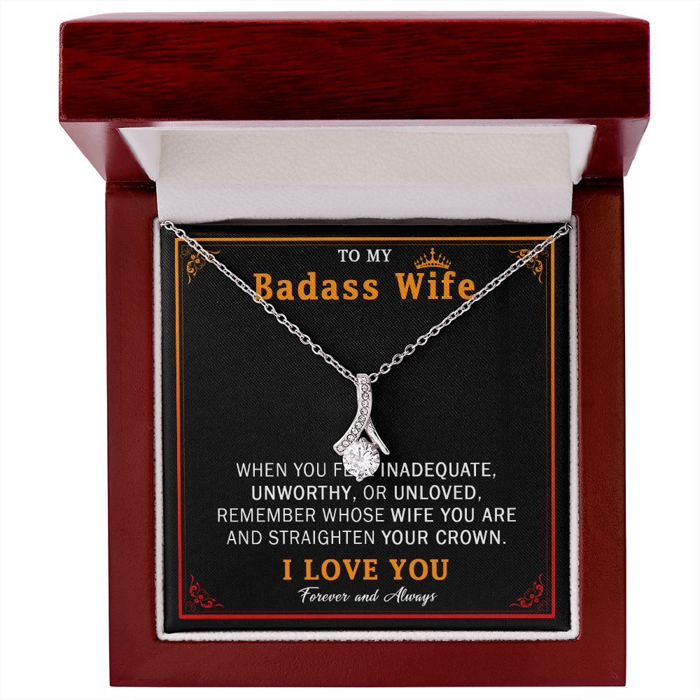 559B Wife Necklace Gift From Husband, Badass Wife Crown Love Knot, Wife Necklace Gift