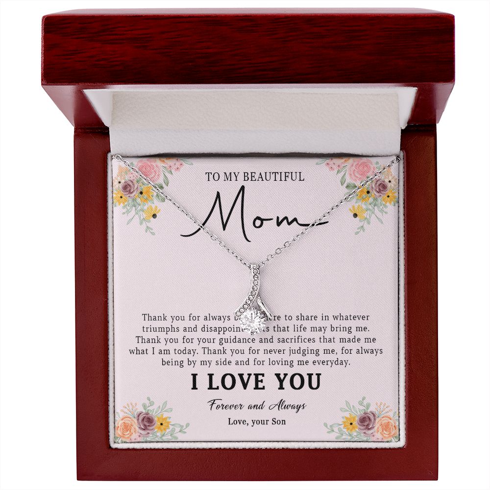520B Love Mom Necklace, To My Beautiful Mom Necklace, Mom Birthday Gift from Son