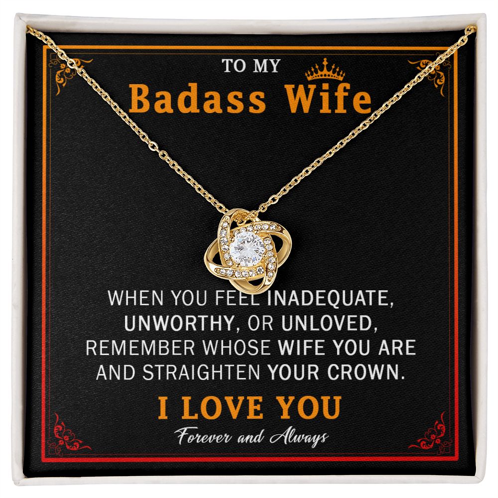 559A Wife Necklace Gift From Husband, Badass Wife Crown Love Knot, Wife Necklace Gift