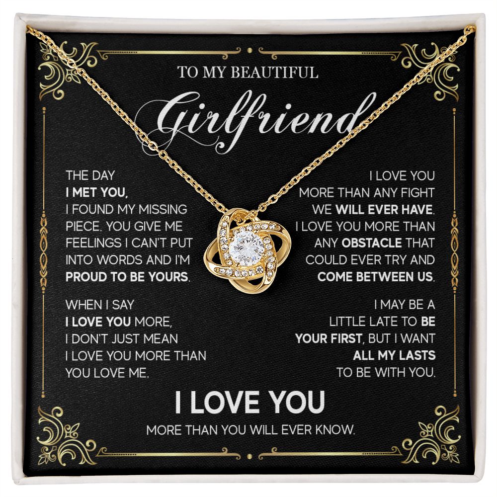496A To My Girlfriend Knot Necklace, Girlfriend Necklace Gift, Birthday Gifts for Her
